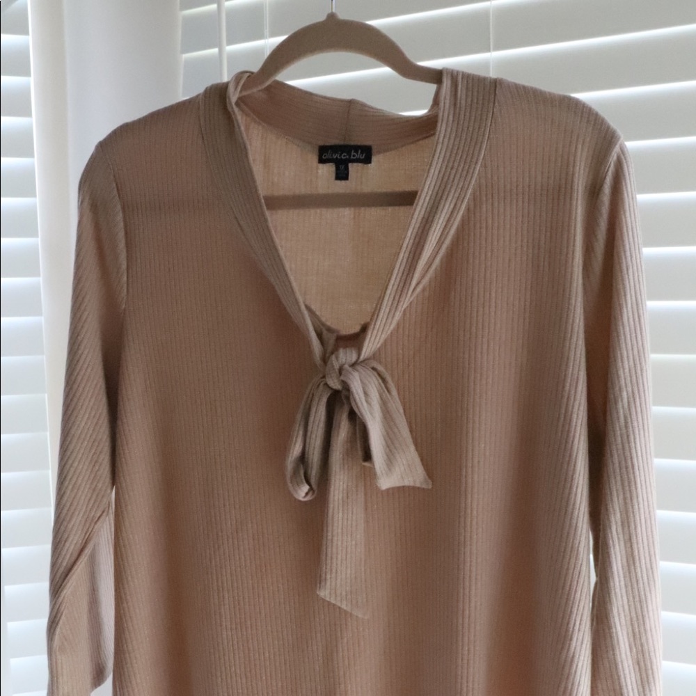 Anthropologie Bow Ribbed Top Blouse Size 1x in Peachy Pink So Cute!